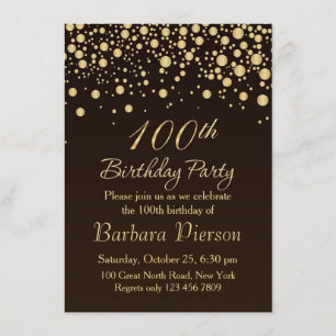 Golden confetti 100th Birthday Party Invitation