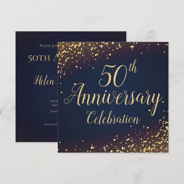 Golden Confetti 50th - Anniversary Invitation (Front/Back)