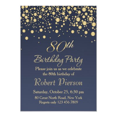 golden confetti 80th birthday party invitation zazzle co uk
