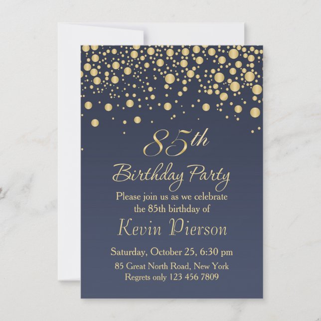 Golden confetti 85th Birthday Party Invitation (Front)