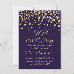 Golden confetti 90th Birthday Party Invitation