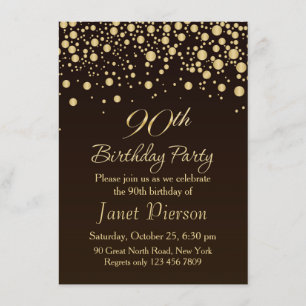 Golden confetti 90th Birthday Party Invitation