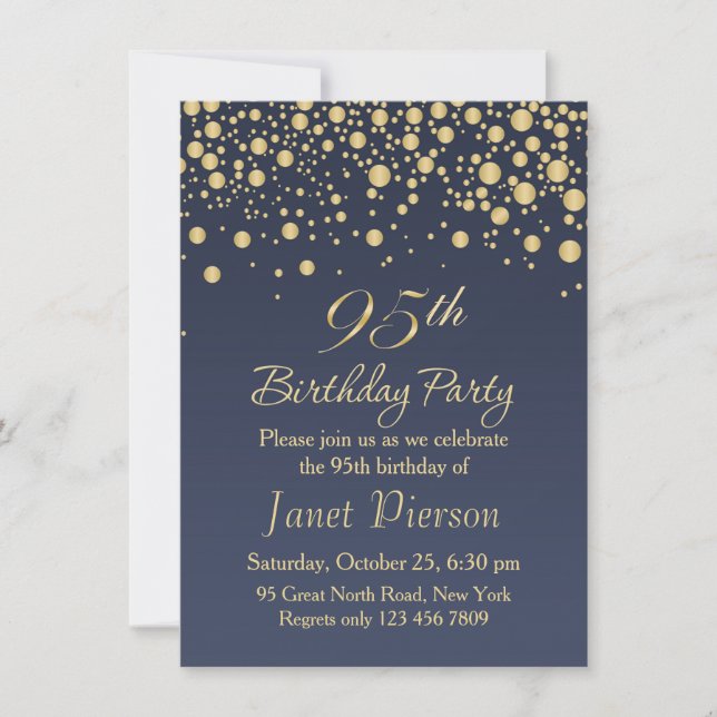 Golden confetti 95th Birthday Party Invitation (Front)