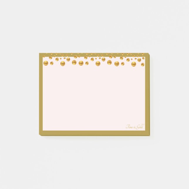 Golden confetti and golden frame on ivory post-it notes (Front)
