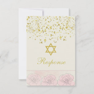 Golden confetti Bat Mitzvah Reply Card