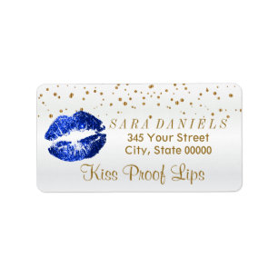 Golden Confetti & Blue Glitter Lips Label