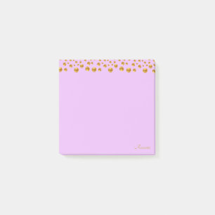 Golden Confetti & Calligraphy on Violet Post-it Notes
