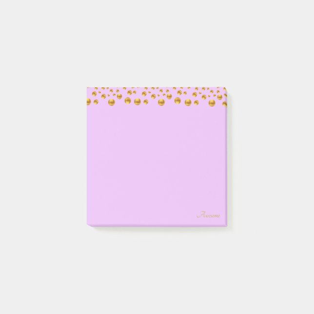 Golden Confetti & Calligraphy on Violet Post-it Notes (Front)