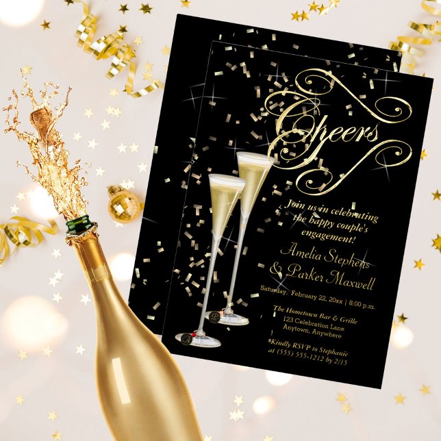 Golden Confetti Champagne Cheers Engagement Party (Creator Uploaded)