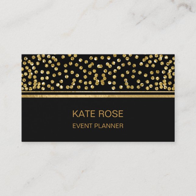 Golden Confetti Glam Golden Black  Vip Business Card (Front)