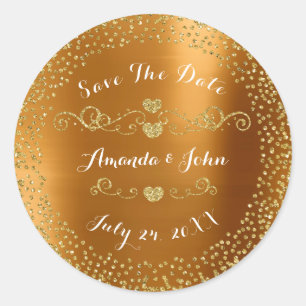 Golden Confetti Glitter Save the Date Metallic VIP Classic Round Sticker