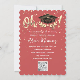 Golden Confetti Graduate Party QR Code Coral Invitation