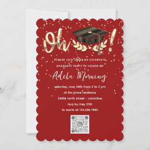 Golden Confetti Graduate Party QR Code Red Invitation
