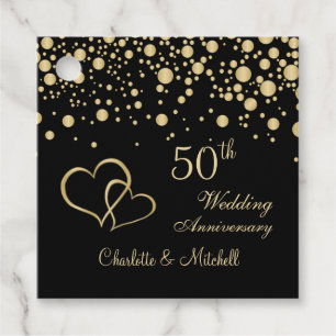 Golden confetti, hearts 50th Wedding Anniversary Favour Tags