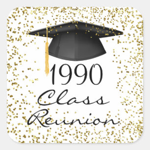 Golden confetti, mortar class reunion any year square sticker