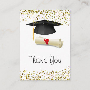 Golden confetti, mortar, diploma Graduation Enclosure Card
