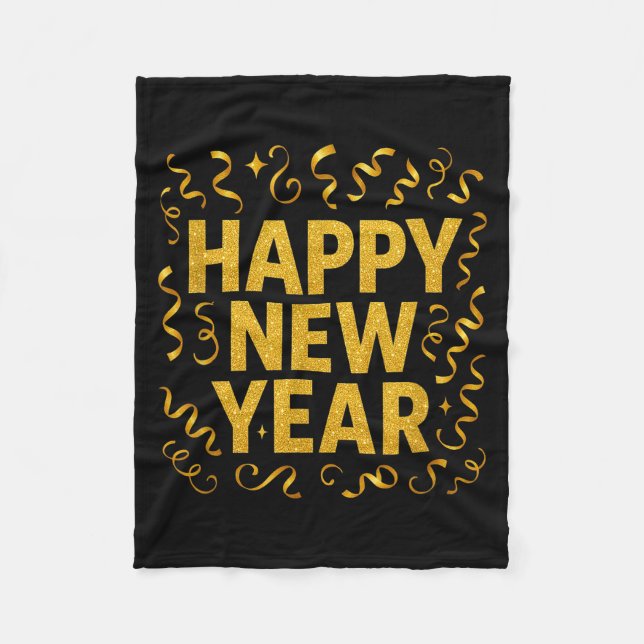 Golden Confetti - New Year's Eve Happy New Year  Fleece Blanket (Front)