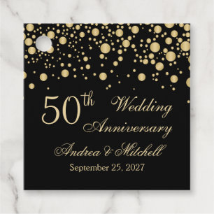 Golden confetti on black 50th Wedding Anniversary Favour Tags