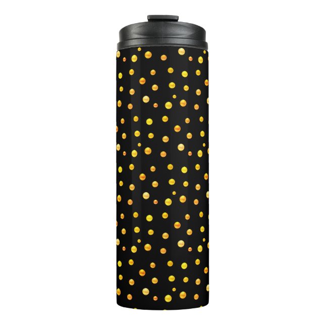 Golden Confetti on Black Thermal Tumbler (Front)