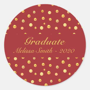 Golden Confetti on Burgundy Red Graduation Sticker