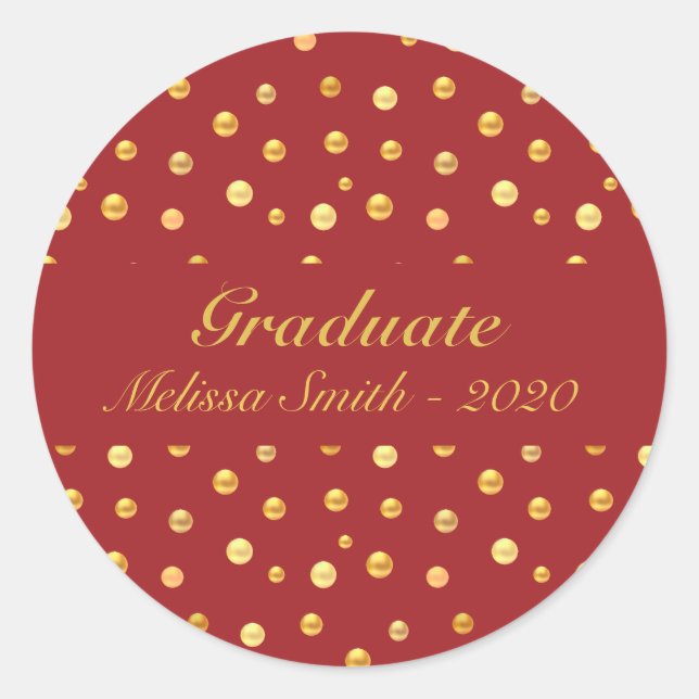 Golden Confetti on Burgundy Red Graduation Sticker (Front)