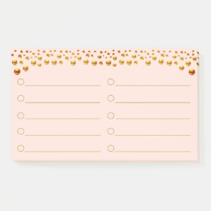 Golden Confetti on Coral Pink Post-It Notes