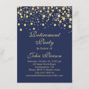 Golden confetti on dark blue Retirement Party Invitation