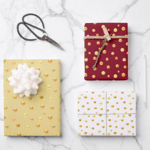Golden Confetti on Golden, Burgundy & White Wrapping Paper Sheet