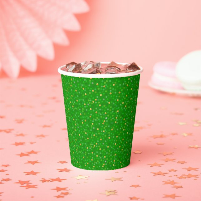 Golden Confetti on Green Glitter Paper Cups (Insitu)