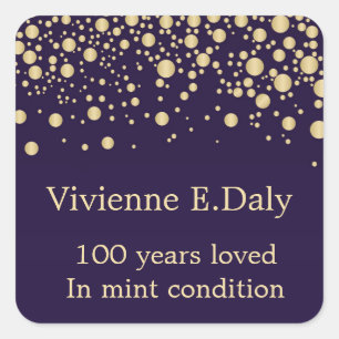 Golden confetti on purple 100 Birthday Square Sticker