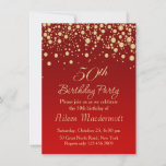 Golden confetti on red 50th Birthday Invitation<br><div class="desc">Golden round confetti on red gradient background 50th Birthday Party Invitation</div>