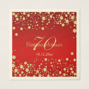 Golden confetti on red 70th Birthday Party Napkin