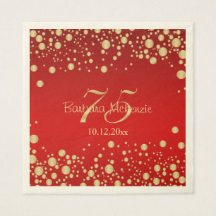 Golden confetti on red 75th Birthday Party Napkin