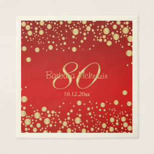 Golden confetti on red 80th Birthday Party Napkin