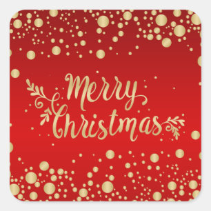 Golden confetti on red Merry Christmas Square Sticker