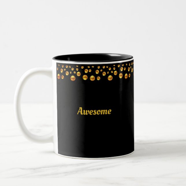 Golden Confetti & Personalised Text on Black Two-Tone Coffee Mug (Left)