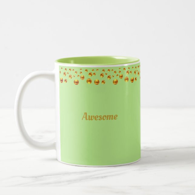 Golden Confetti & Personalised Text on Lime Green Two-Tone Coffee Mug (Left)