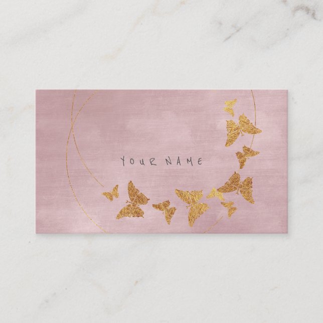 Golden Confetti Powder Pink Butterfly Vip Business Card (Front)