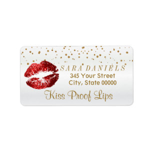 Golden Confetti & Red Glitter Lips Label