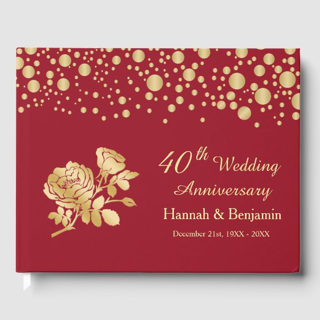 Golden Confetti Roses 40th Wedding Anniversary Guest Book (Front)