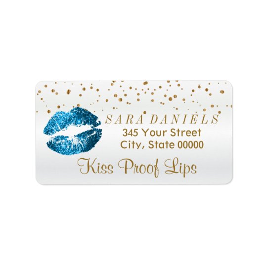 Golden Confetti & Turquoise Blue Lips Address Label