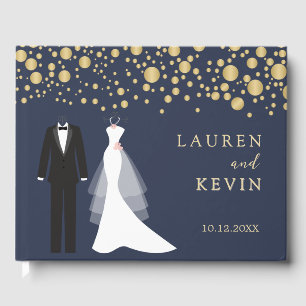 Golden Confetti Tuxedo and Gown Wedding Guest Book