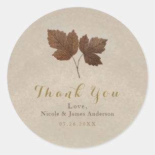 Golden Copper Fall Leaves Elegant Custom Party Classic Round Sticker