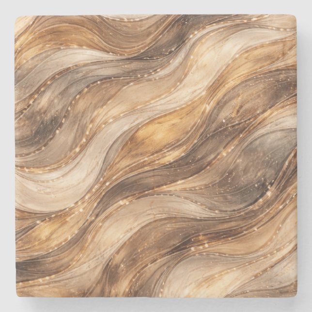 Golden Copper Waves Abstract Pattern Leggings Stone Coaster (Front)
