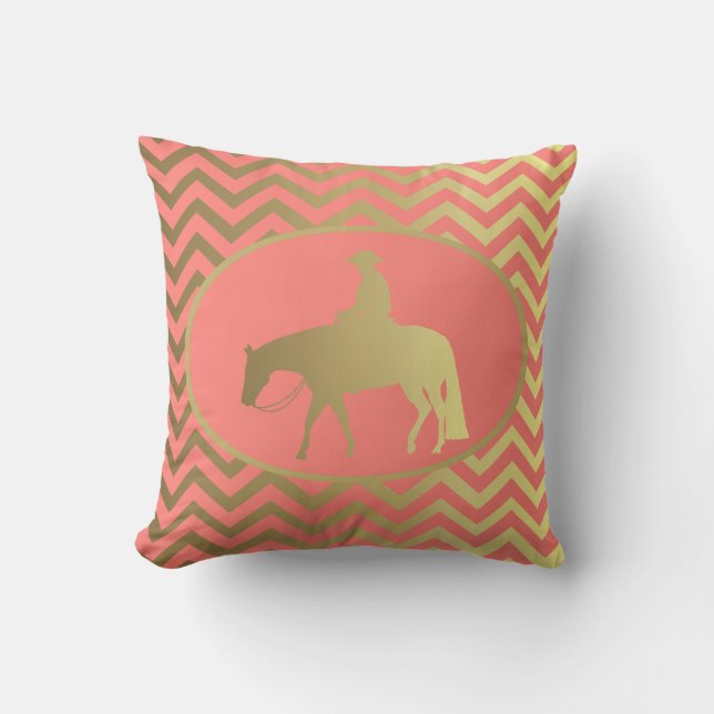 Golden Coral Chevrons Western Pleasure Horse Cushion (Front)