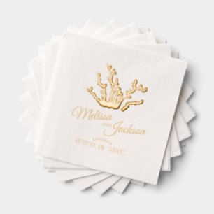 Golden coral wedding custom name foil napkins