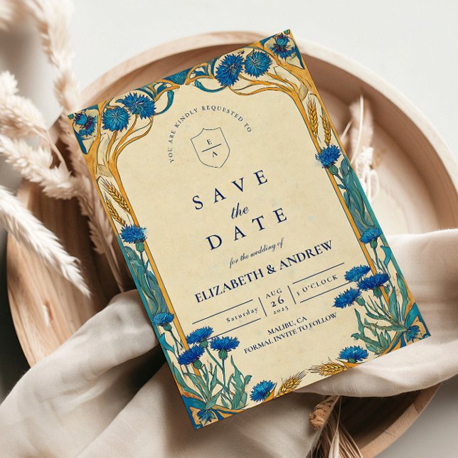 Golden Cornflower Art Nouveau Wedding Save The Date (Creator Uploaded)