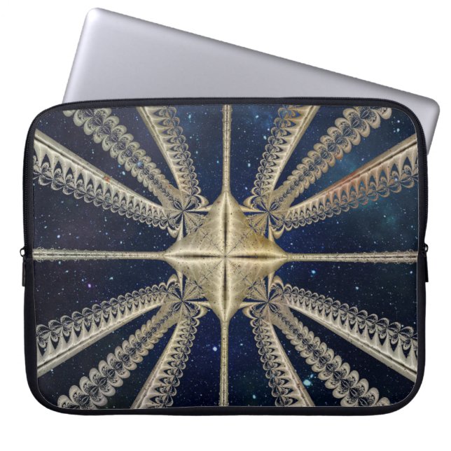 Golden Cosmic Chains Fractal Laptop Sleeve (Front)