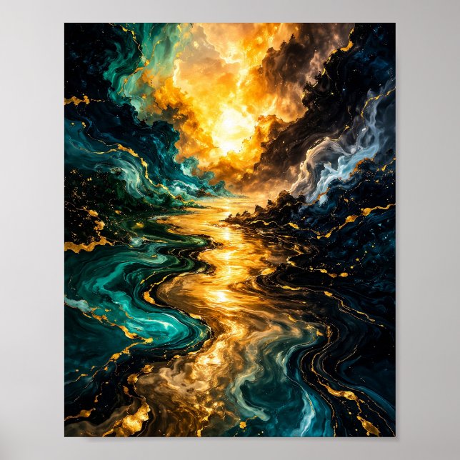 Golden Cosmic Flow Abstract Poster (Front)