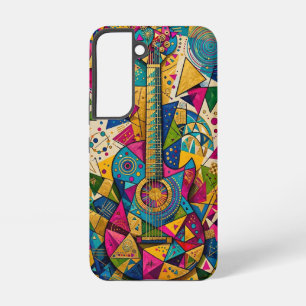 Golden Cosmic Guitar - Vibrant Cubist Abstract G Samsung Galaxy Case